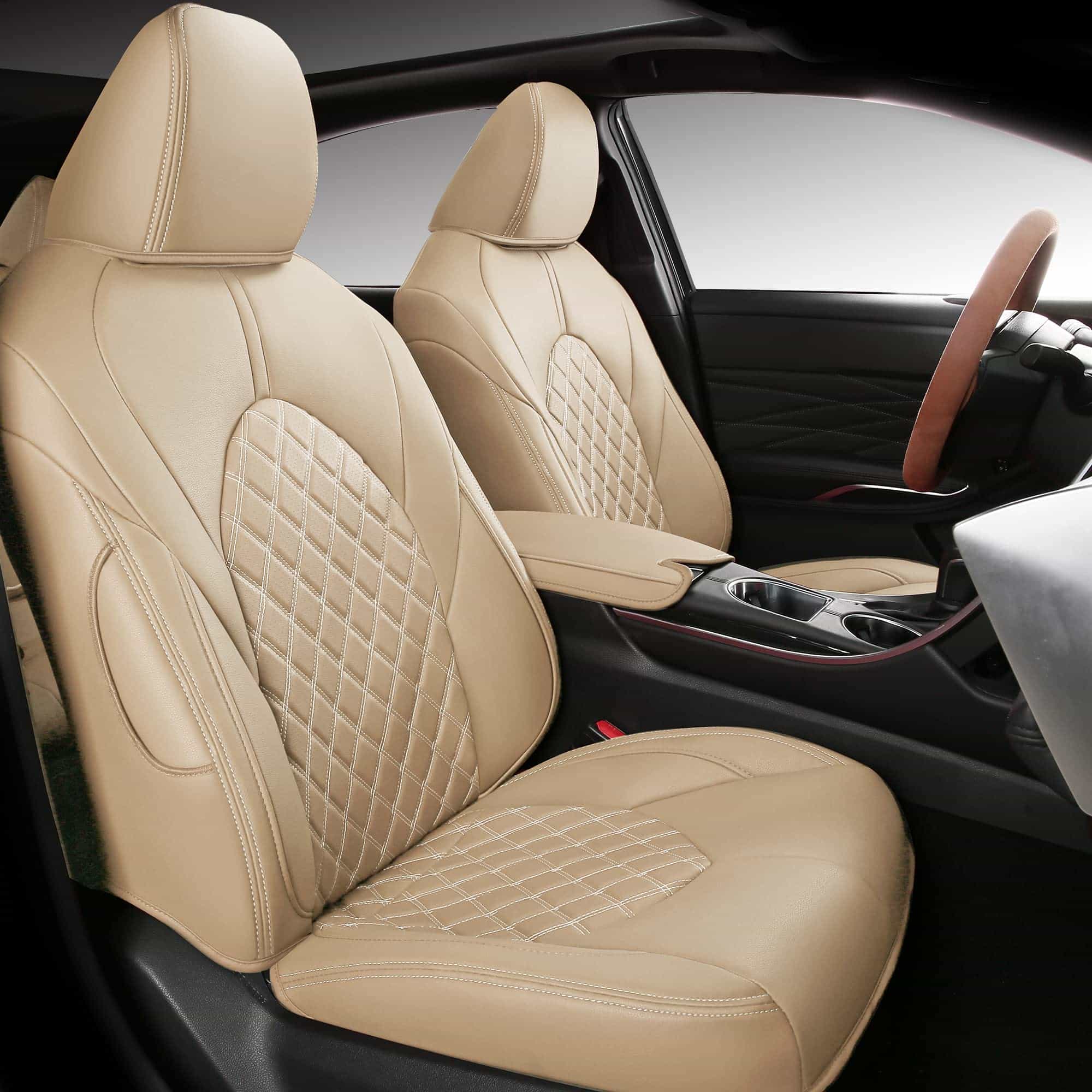 Cubiertas de Asiento de Coche de Cuero Falso -Beige