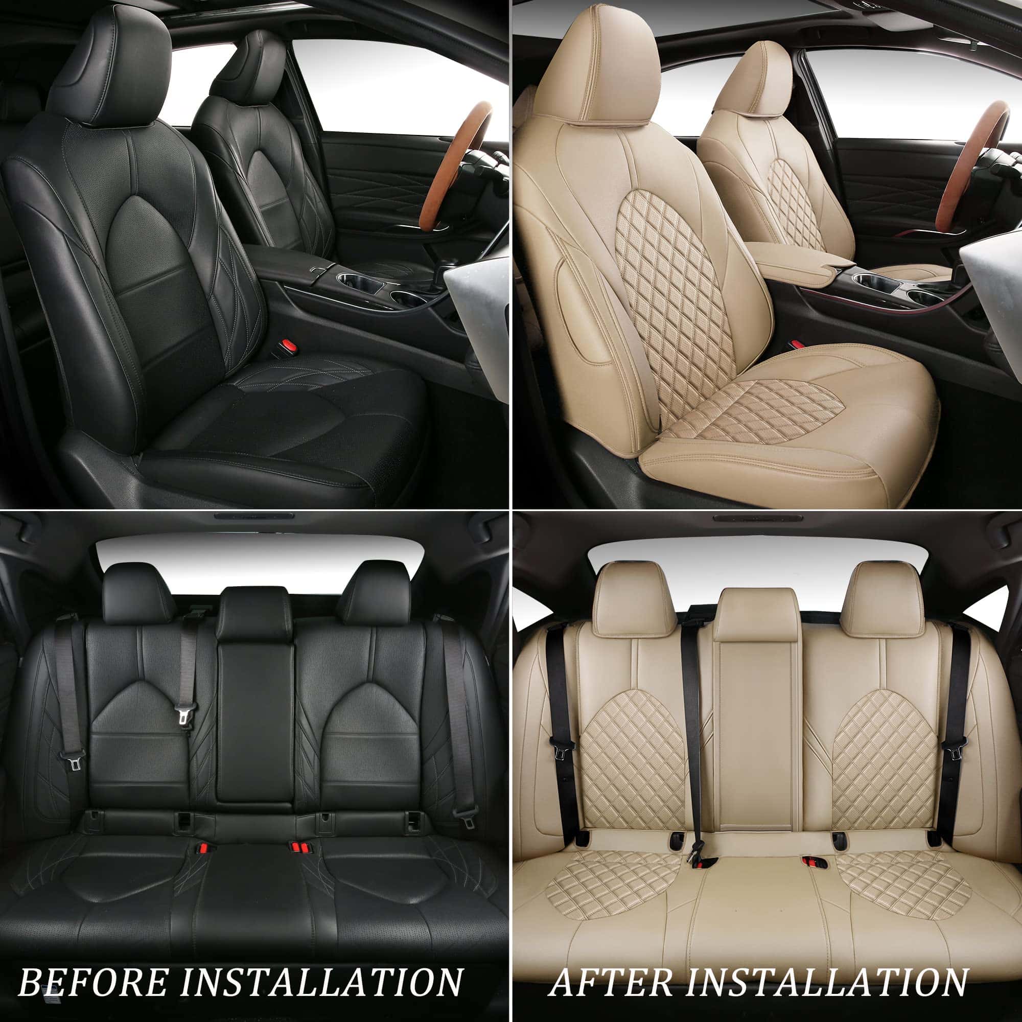 Cubiertas de Asiento de Coche de Cuero Falso -Beige - Imagen 7