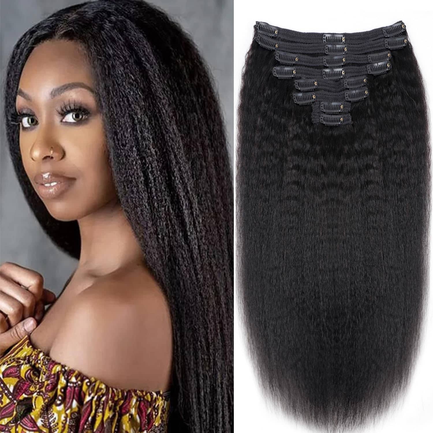 Extensiones de Cabello Clip en Recto Kinky de 14 pulgadas