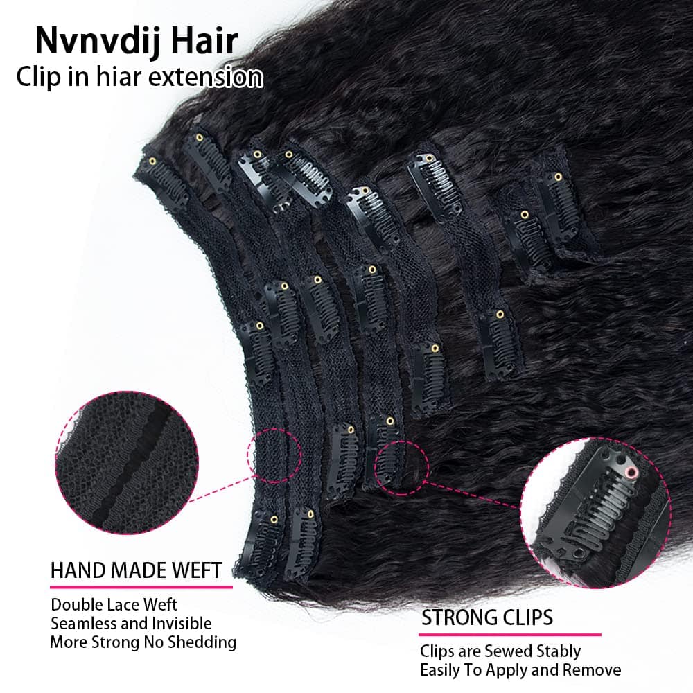 Extensiones de Cabello Clip en Recto Kinky de 14 pulgadas - Imagen 5