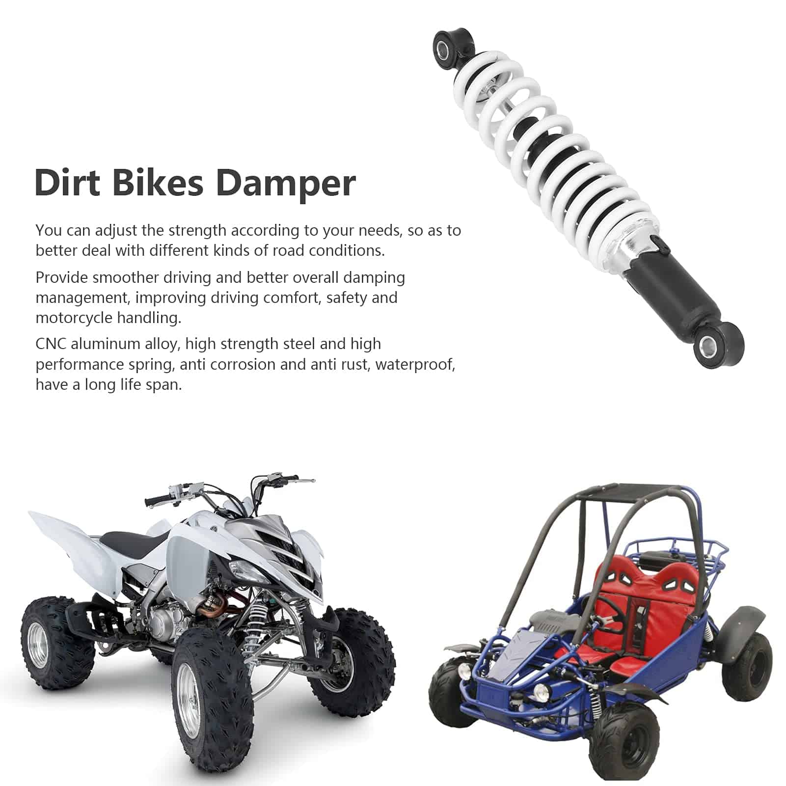 Amortiguadores Traseros para Motocicleta, 305mm/12in Blanco - Imagen 4