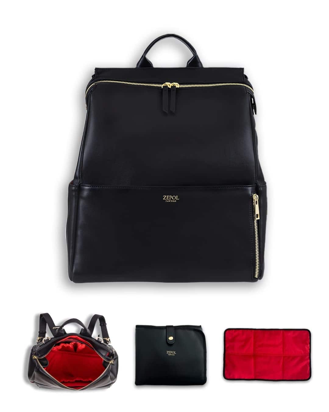 ZEPOL NEW YORK Mochila de Cuero para Pañales con Cambiador