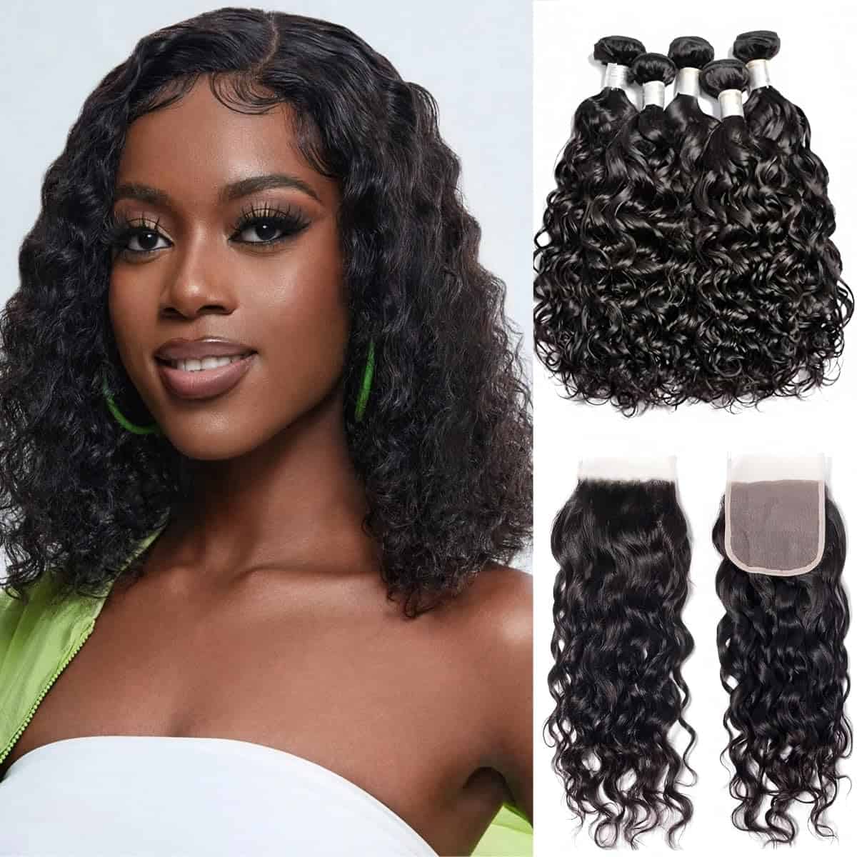 Paquetes de Cabello Humano Brasileño de 5 con Cierre de