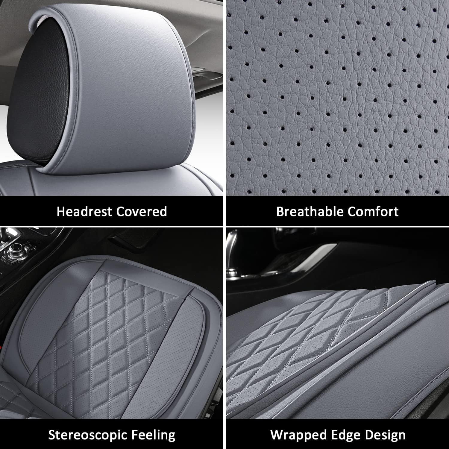 Fundas de Asiento de Cuero Transpirable Gris LINGVIDO, - Imagen 8