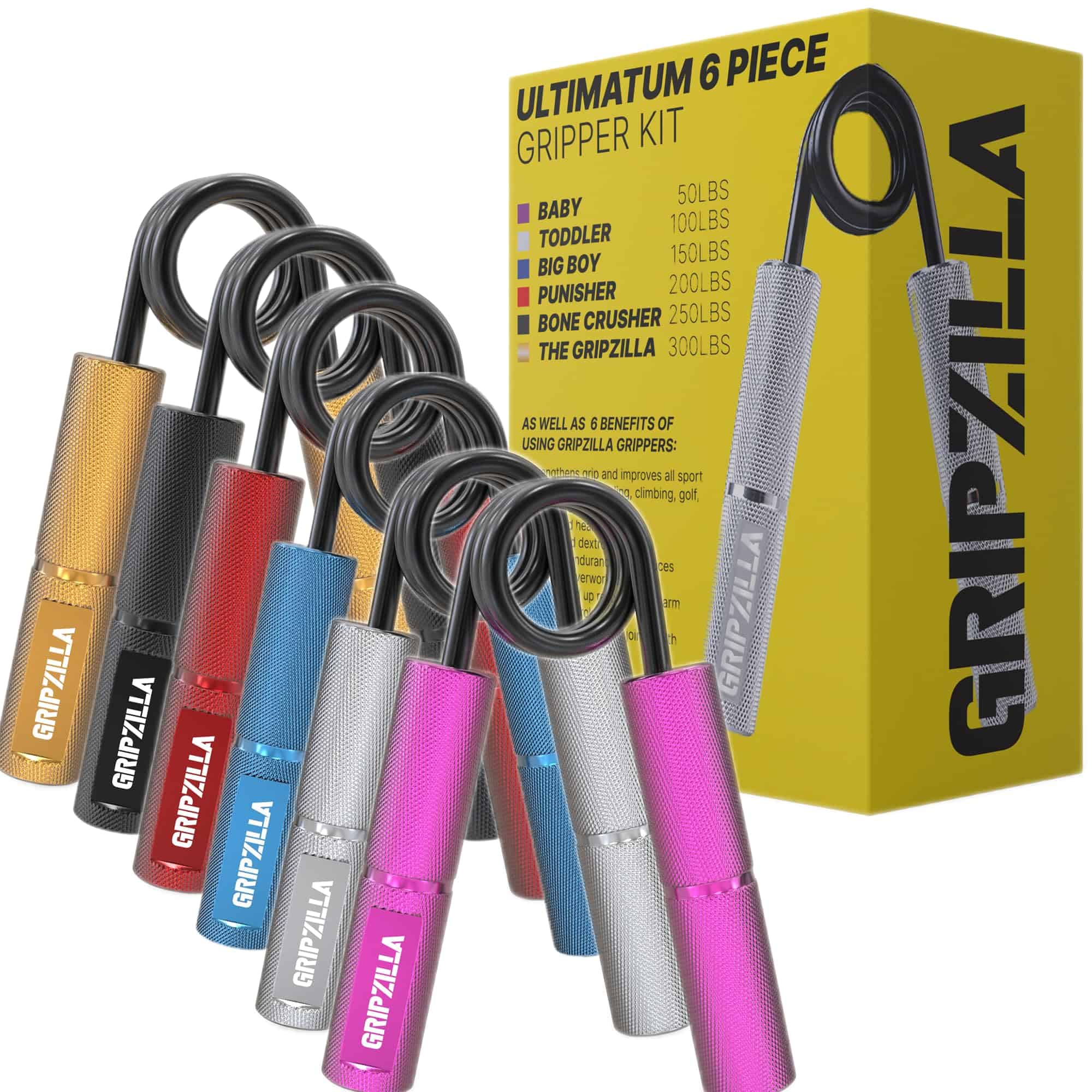Set de Entrenador de Fuerza de Agarre GRIPZILLA 50-300LB,