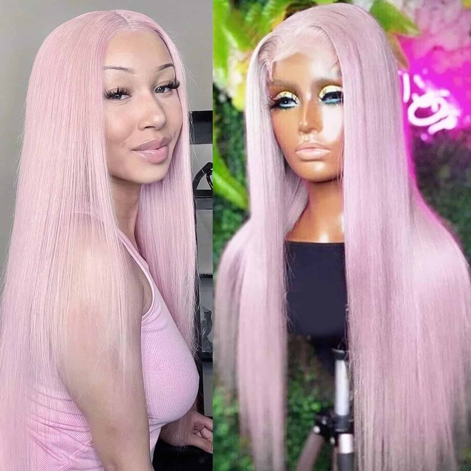 Peluca TaBeWay 13x3 Rosa Pastel de Pelo Sintético para