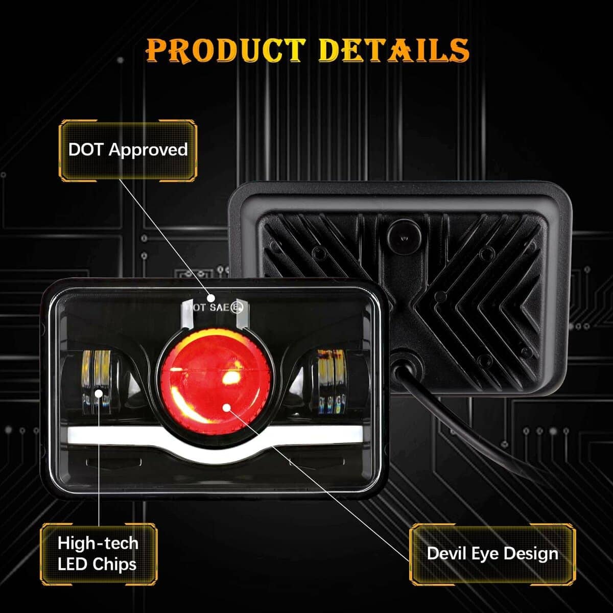 AMEXMART Faros LED 4x6 con Ojo del Diablo Rojo Rectangular - Imagen 3