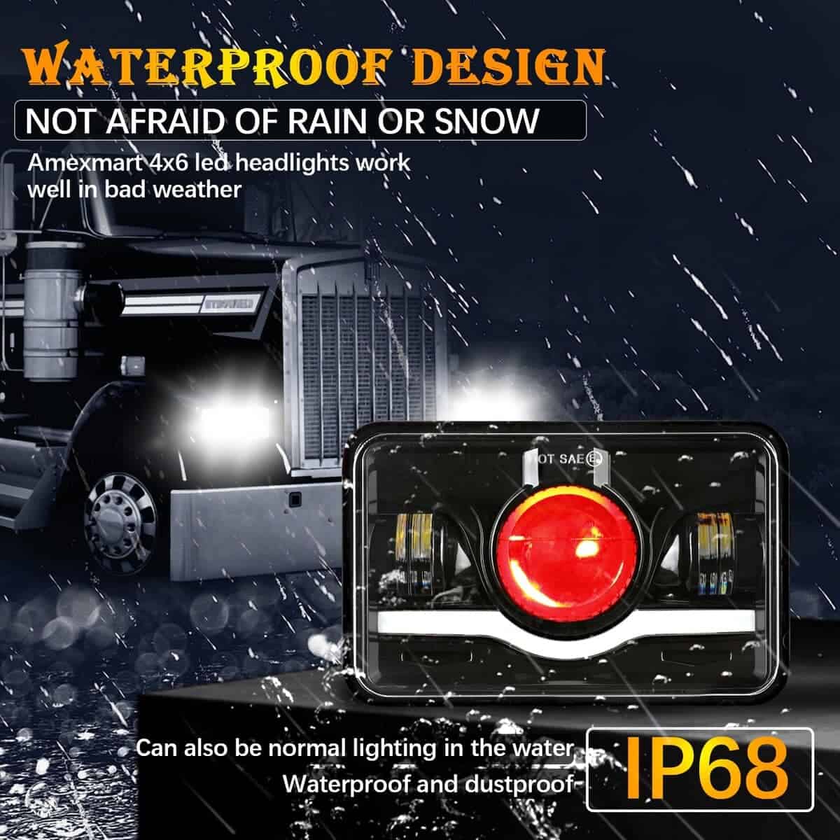 AMEXMART Faros LED 4x6 con Ojo del Diablo Rojo Rectangular - Imagen 7