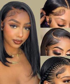 Pelucas de Bob de Pelo Humano Recto de ONECHULY con Cierre