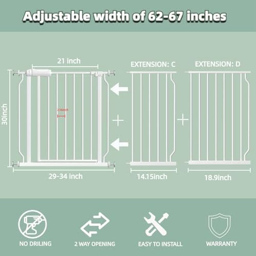 TSAYAWA Puerta de Bebé para Pasar con Puerta, 62-67 - Imagen 3