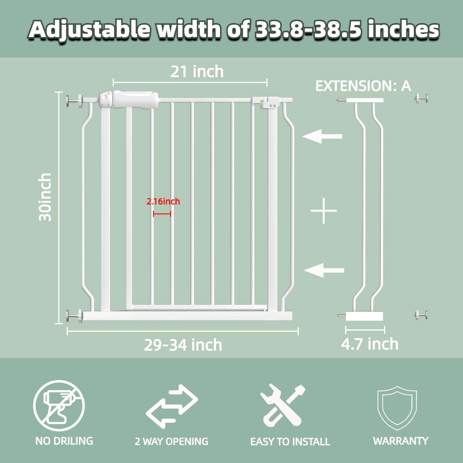 Puerta extra ancha TSAYAWA con puerta, 33.8-38.5 pulgadas - - Imagen 3