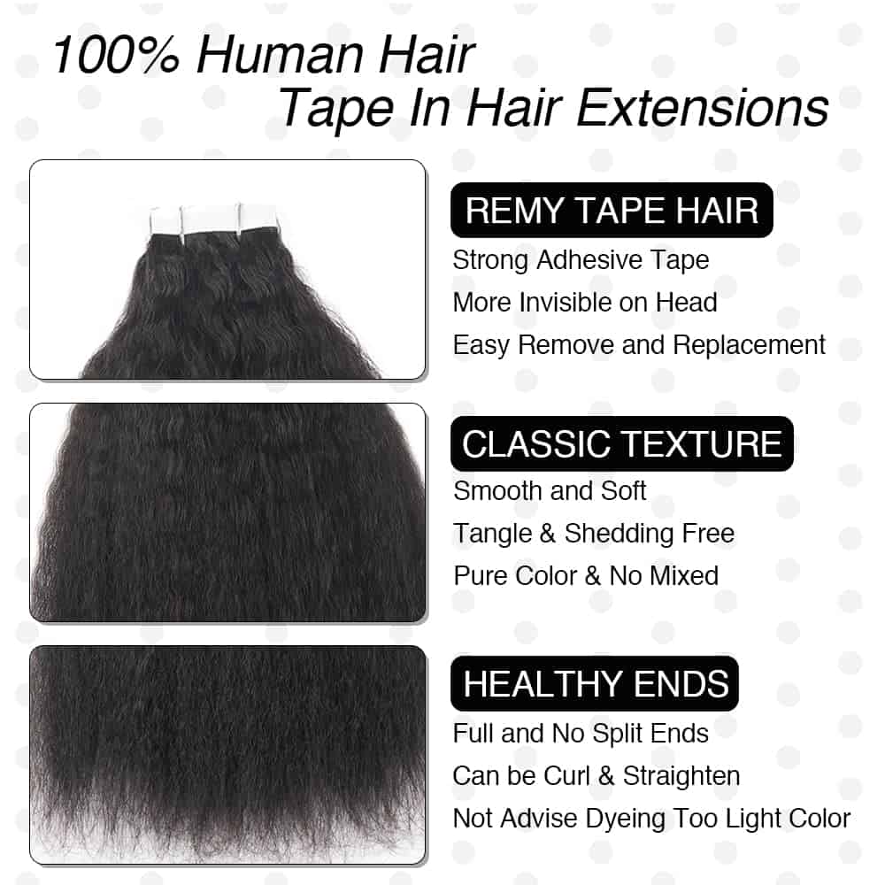 Extensiones de Cabello Kinky Straight Tape In Human Hair - Imagen 4