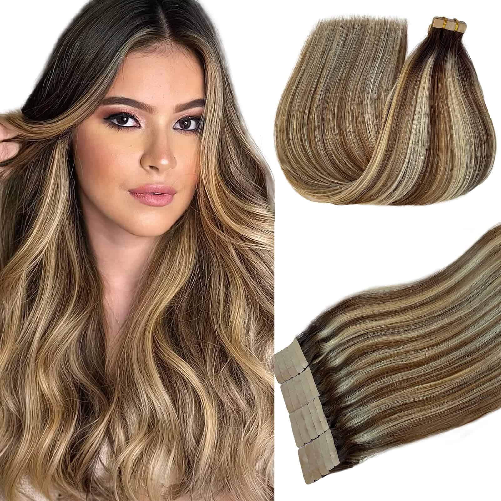 Extensiones de Cabello Tape Balayage de 60g en Marrón Medio