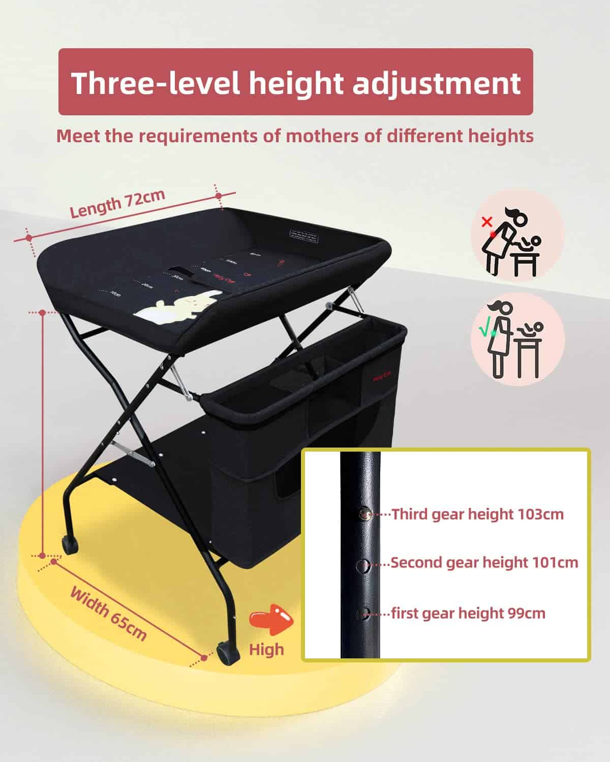 Mesa para Cambiar Pañales de Bebé Portátil con Ruedas, - Imagen 4