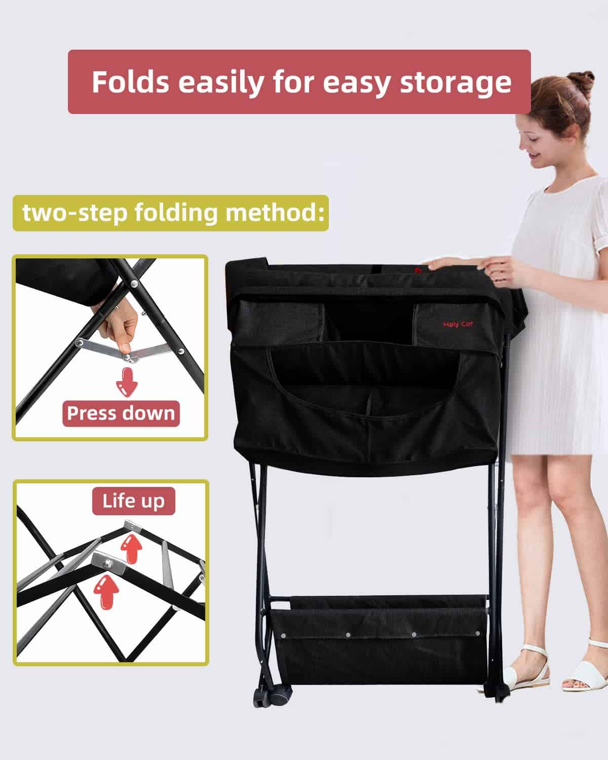 Mesa para Cambiar Pañales de Bebé Portátil con Ruedas, - Imagen 8