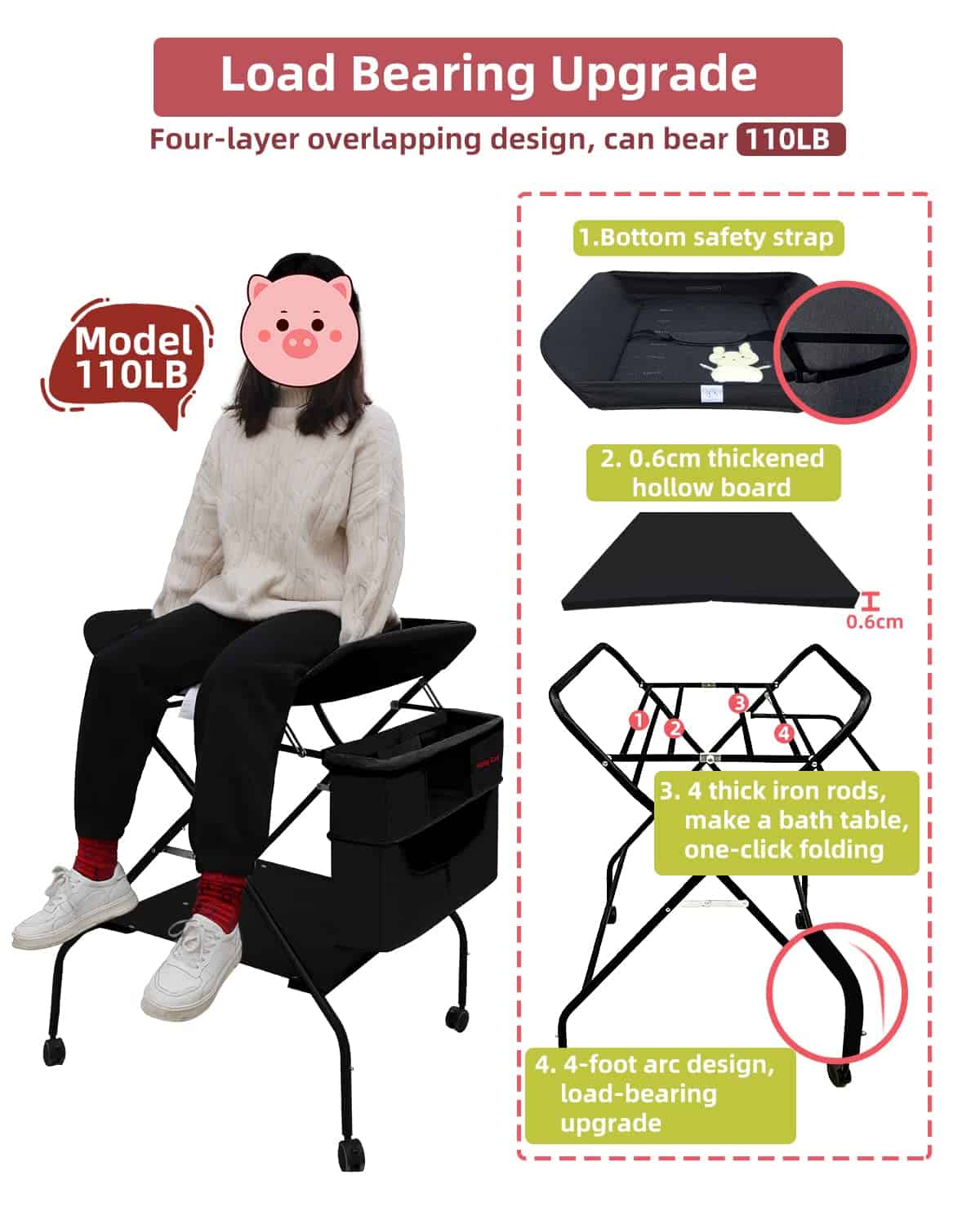 Mesa para Cambiar Pañales de Bebé Portátil con Ruedas, - Imagen 3