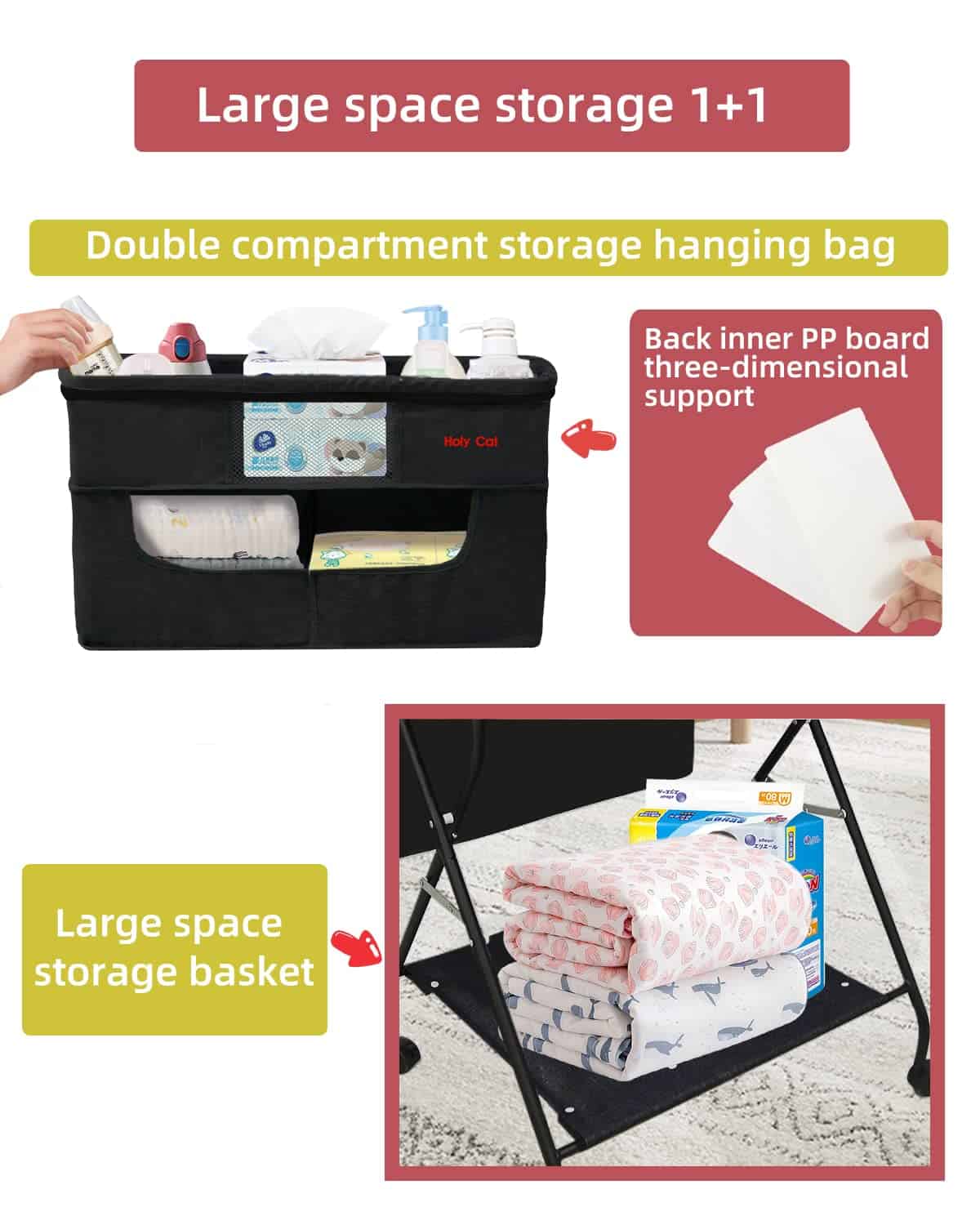 Mesa para Cambiar Pañales de Bebé Portátil con Ruedas, - Imagen 9
