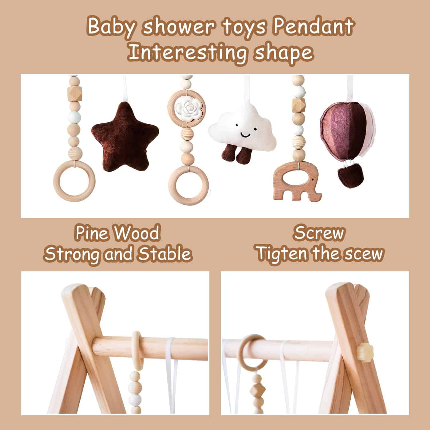 Gimnasio de Juegos para Bebés de Madera con Alfombra, - Imagen 5