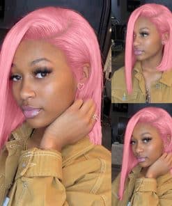 UCUVIC Peluca Frontal de Encaje Bob Rosa Caliente Cabello