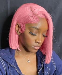 Peluca Rosa de Cabello Humano UCUVIC Corta Color Rosa Bob