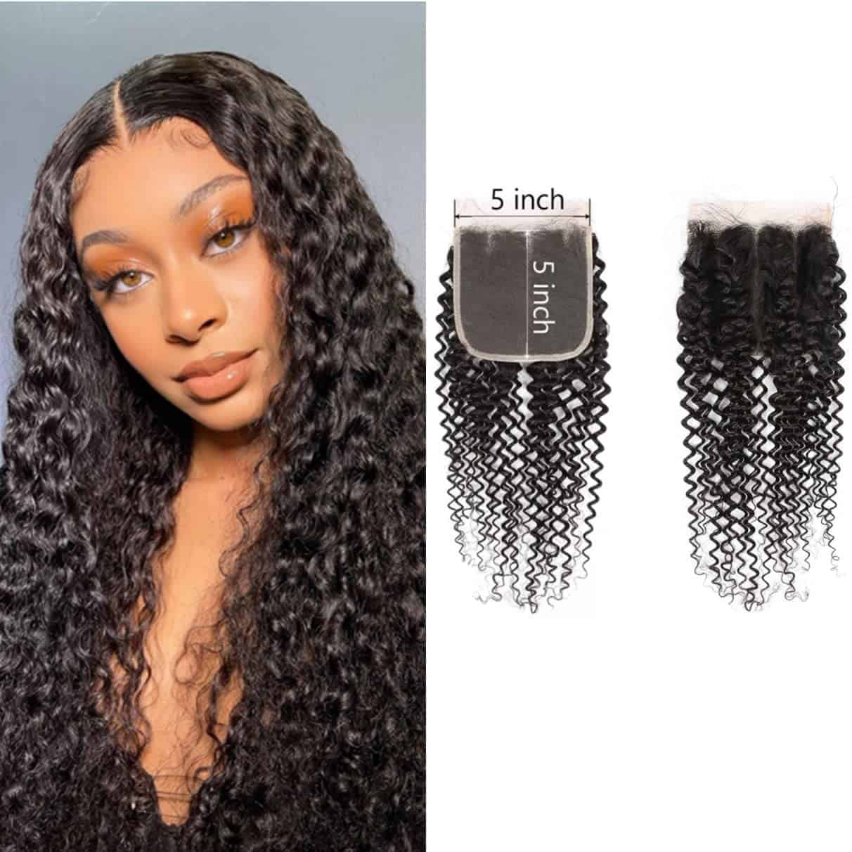 Cierre Rizado Brasileño 5x5 de Encaje 100% Cabello Virgen