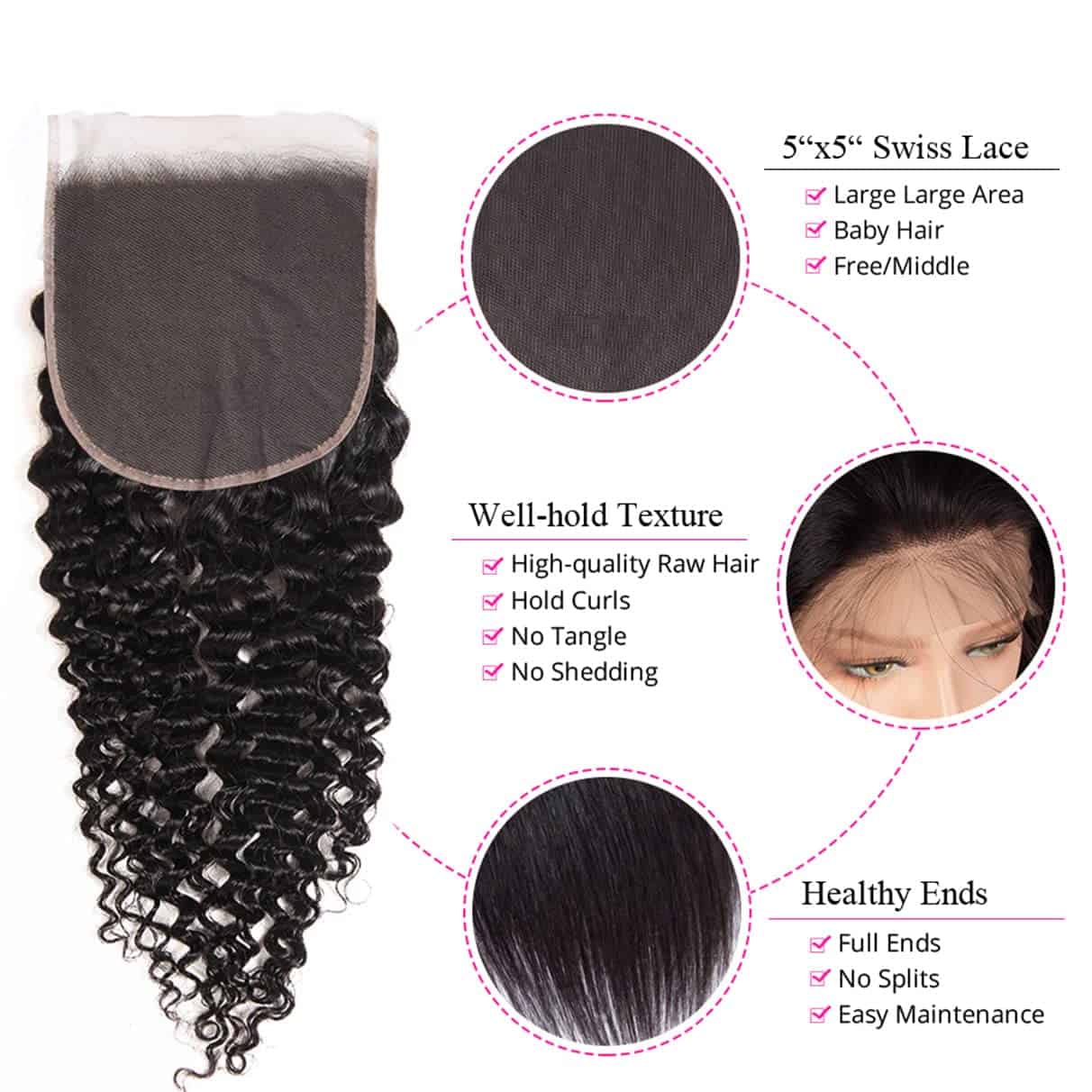 Cierre Rizado Brasileño 5x5 de Encaje 100% Cabello Virgen - Imagen 4