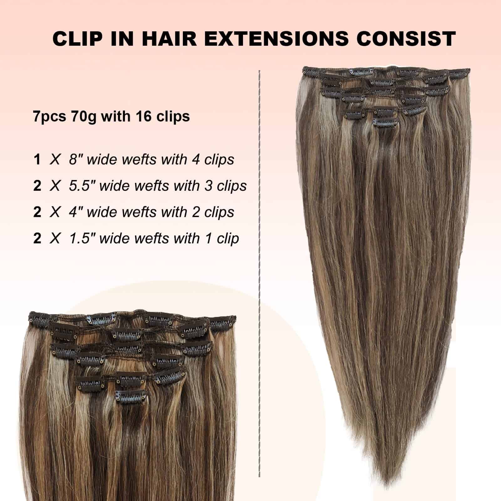 OiMiGO Extensiones de Cabello Clip Remy, Rubio Caramelo con - Imagen 4