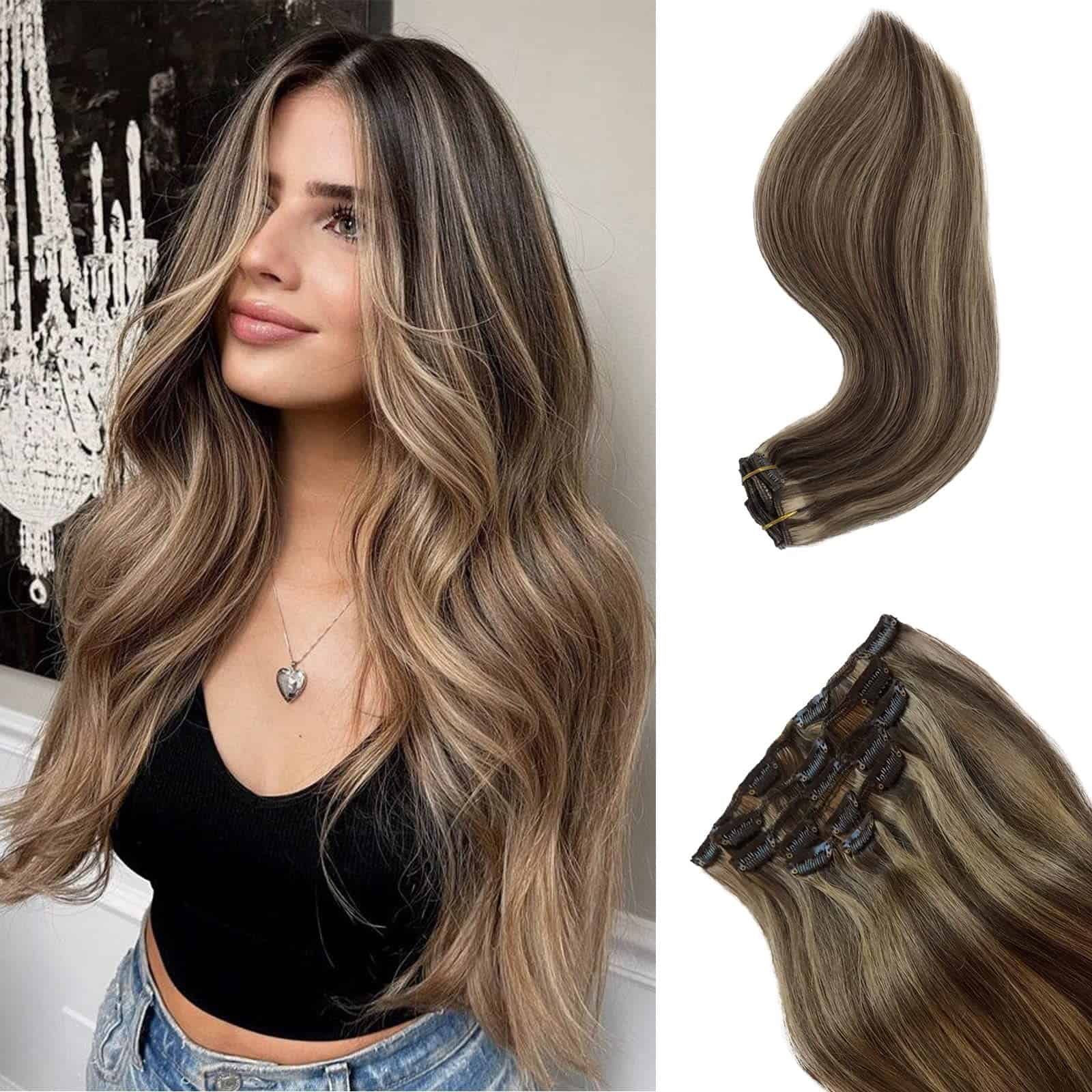 OiMiGO Extensiones de Cabello Clip Remy, Rubio Caramelo con