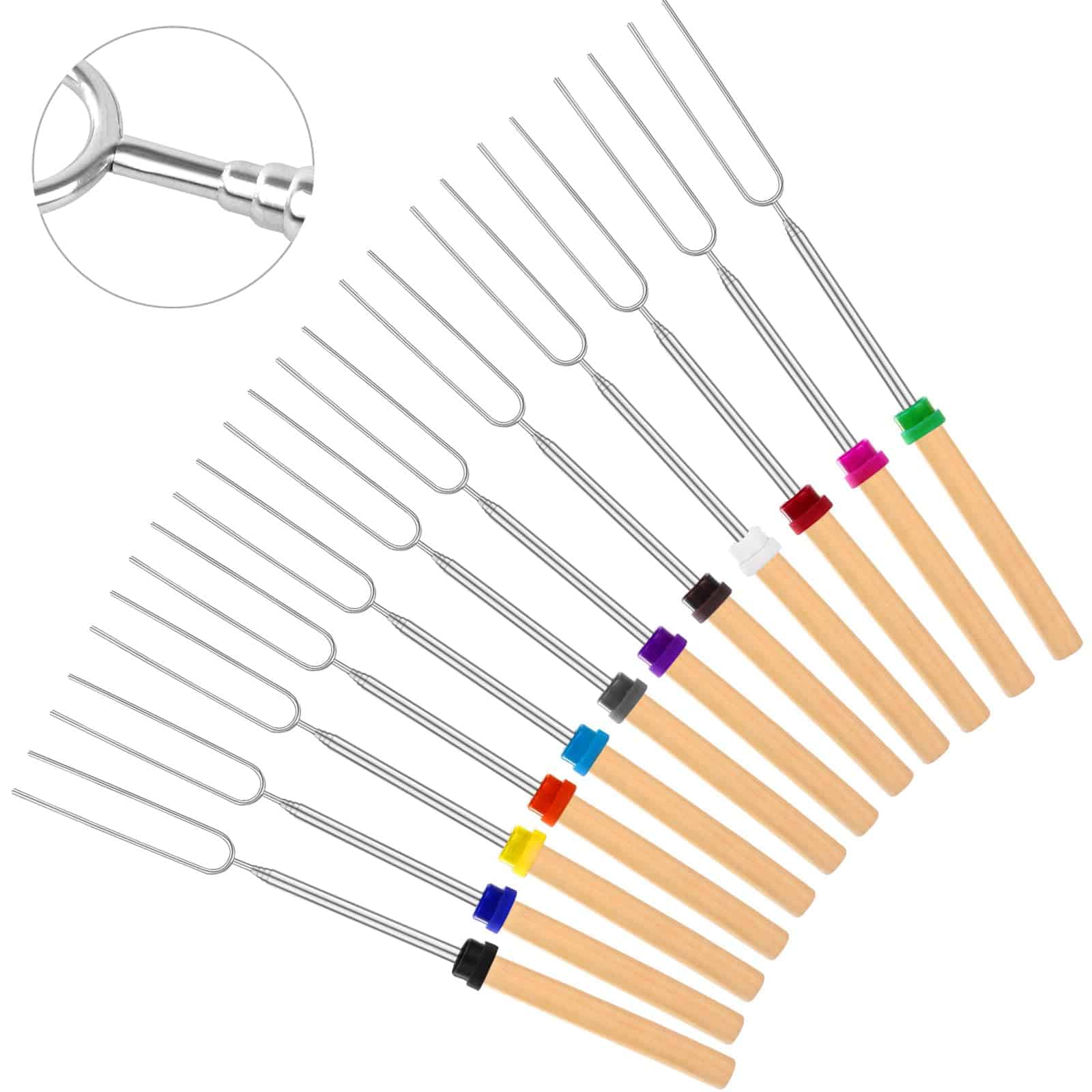 24 PCS Palos para Asar Malvaviscos, Palos Extensibles para