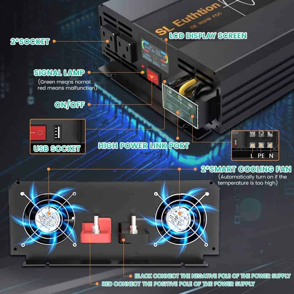 Inversor de Corriente de Onda Senoidal Pura -Negro - Imagen 3