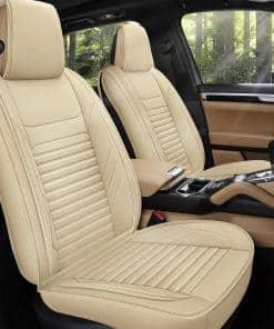 Fundas de asiento de coche de cuero AOOG, -Beige