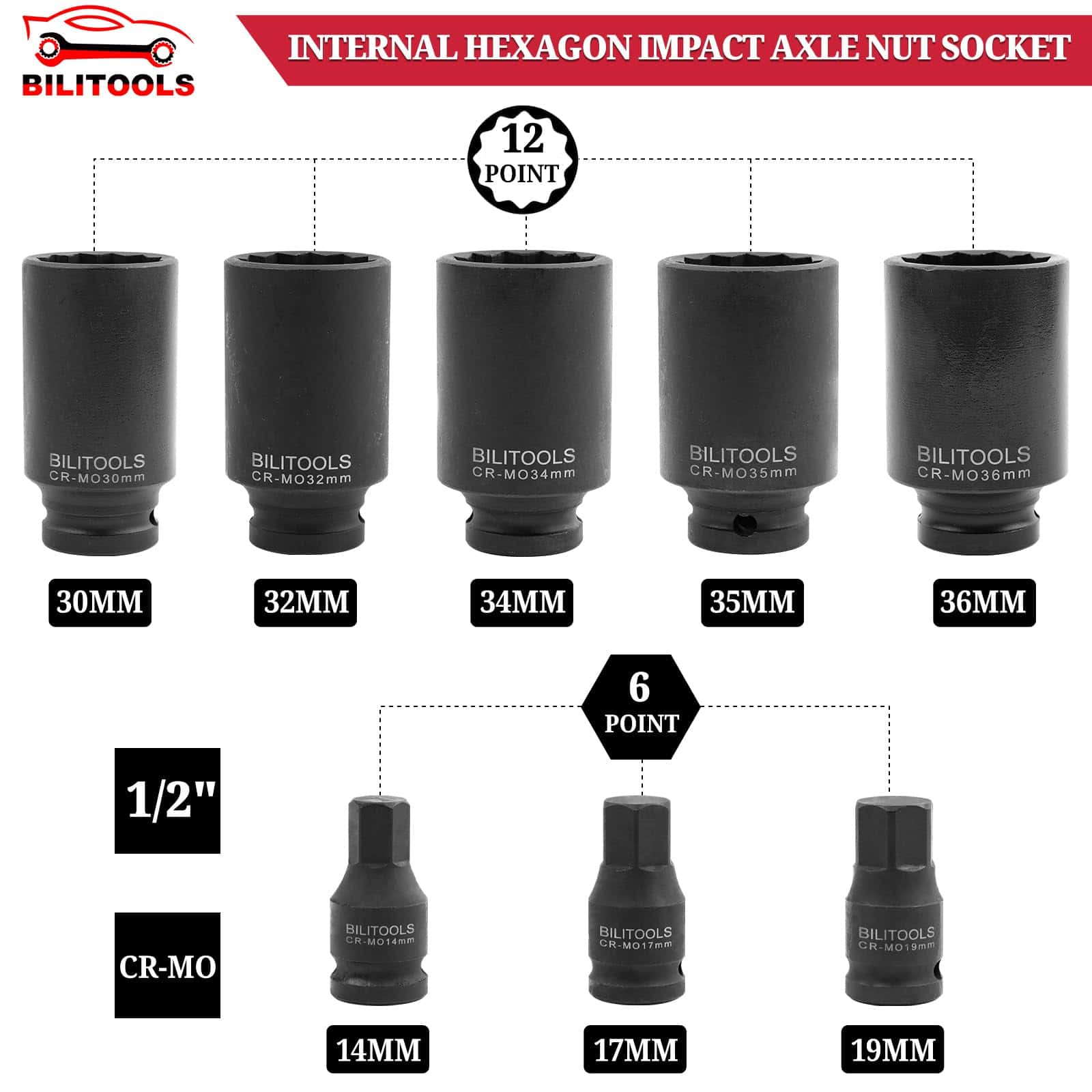 Juego de Llaves de Vaso Profundas para Tuerca de Eje de 12 - Imagen 4