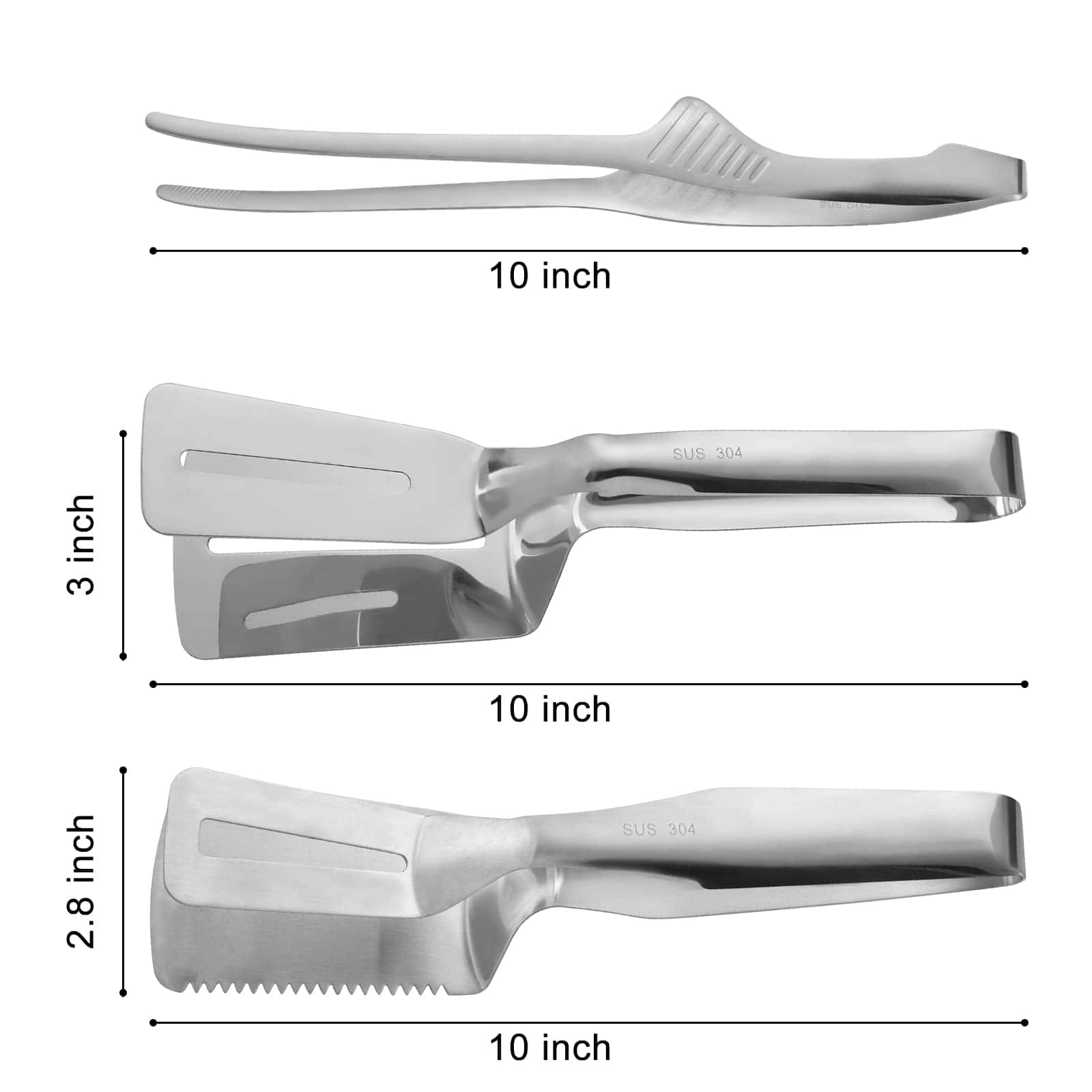 Pinzas de Cocina 304 de 10 Pulgadas Paquete de 3 Acero - Imagen 3