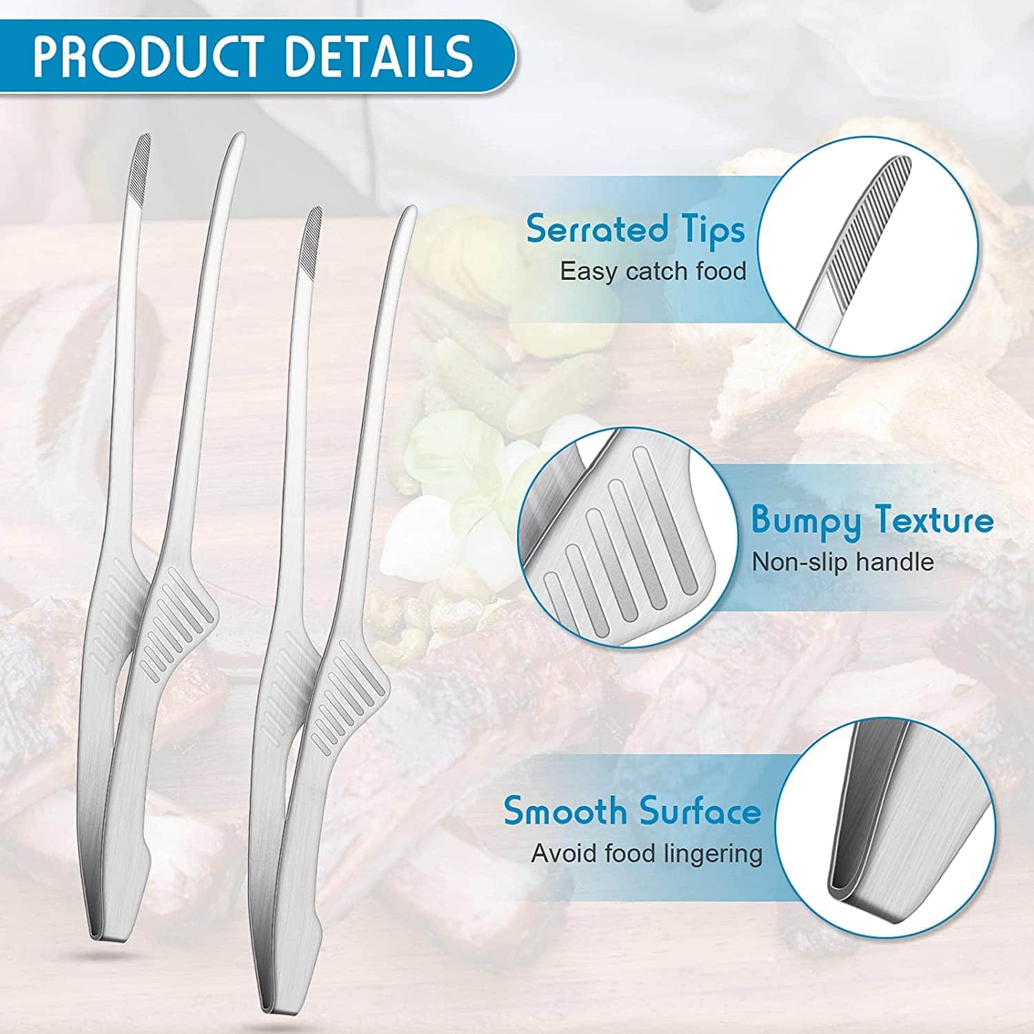 Pinzas de Cocina 304 de 10 Pulgadas Paquete de 3 Acero - Imagen 9