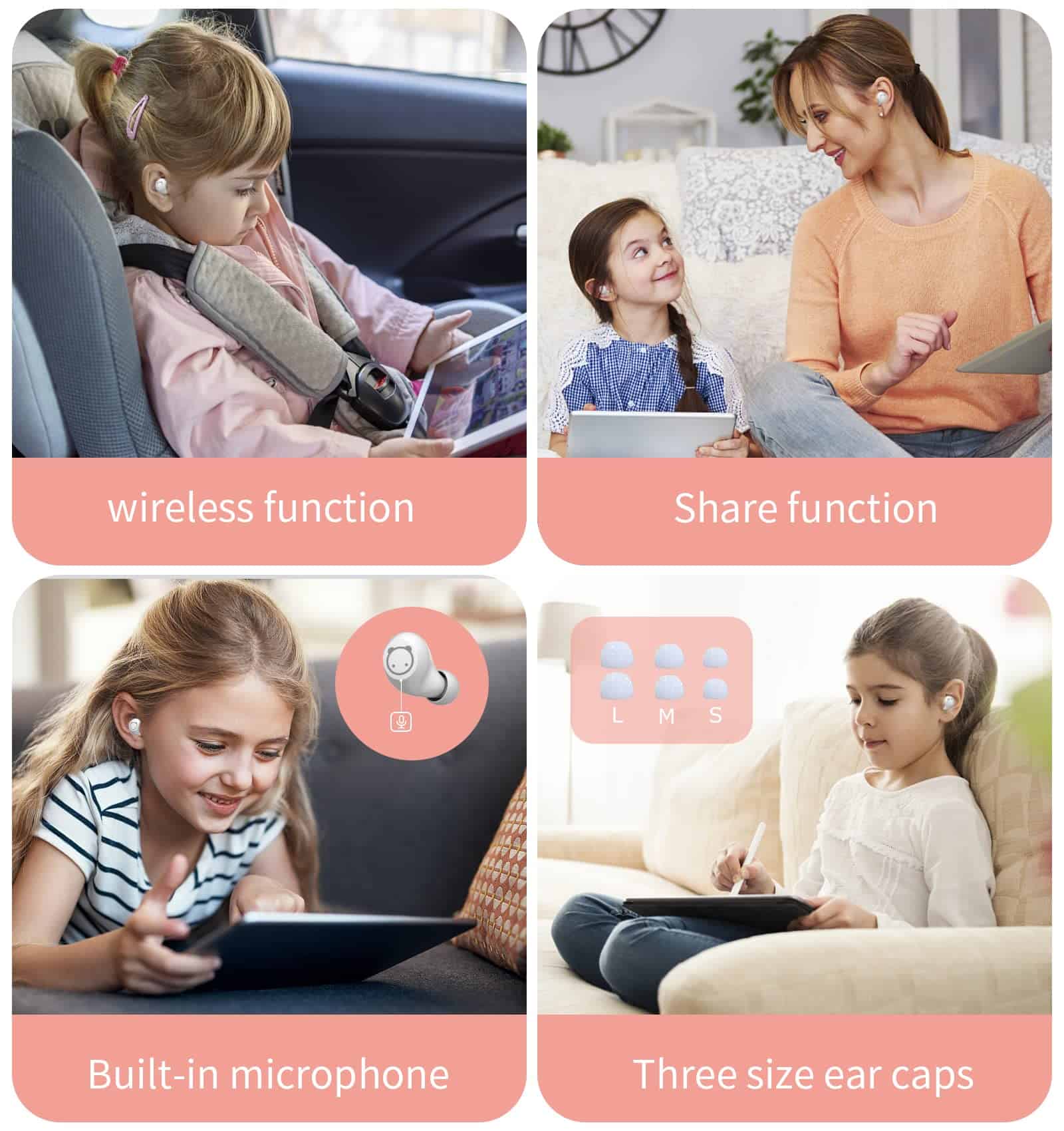 Auriculares inalámbricos para niños lindos en rosa, - Imagen 3