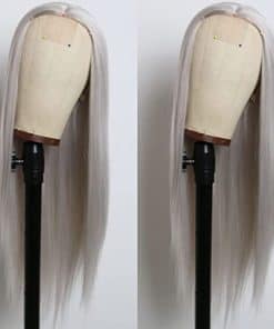 Pelucas de Encaje Gris Pelo Sintético Largo Sedoso Recto