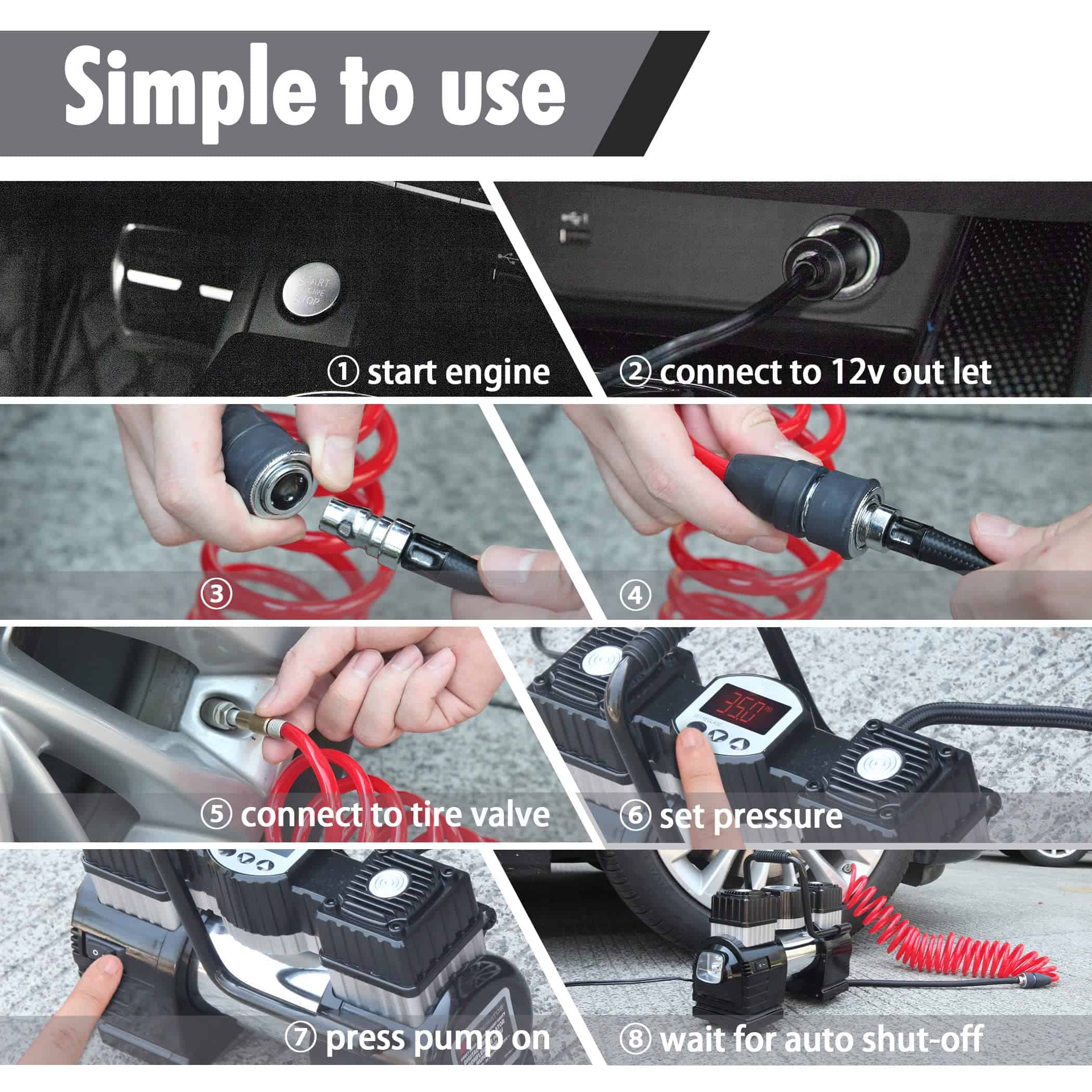 Compresor de Aire de Doble Cilindro CARTMAN DC 12V para - Imagen 7
