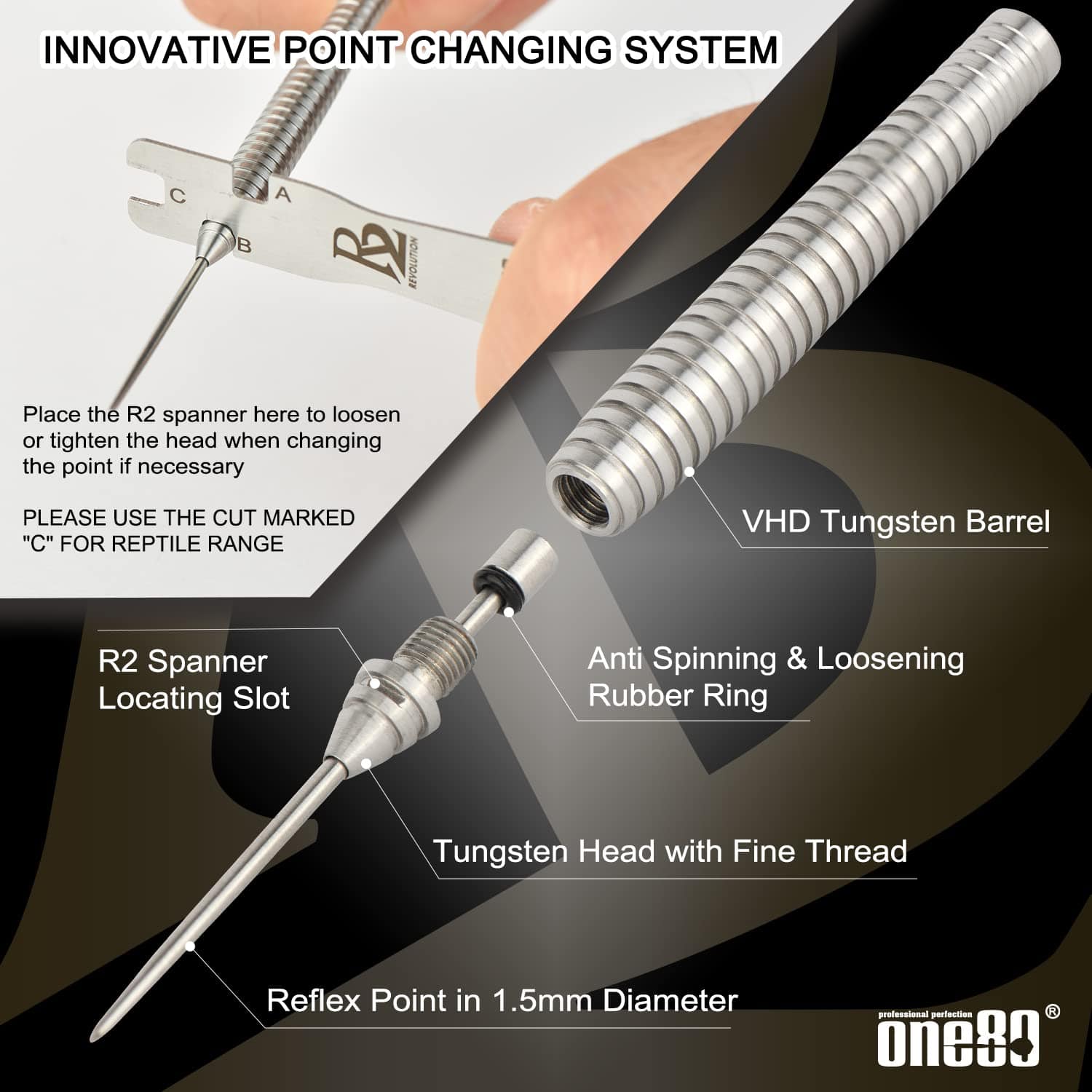 ONE80 Juego de Dardos de Punta de Acero de -tile 24g) - Imagen 3