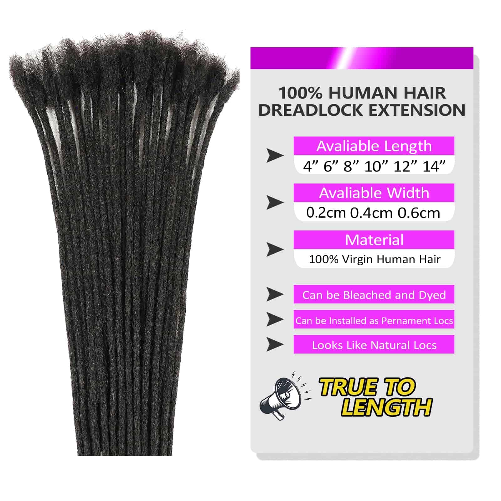 Extensiones de rastas de cabello humano de 0.4 cm de ancho - Imagen 3