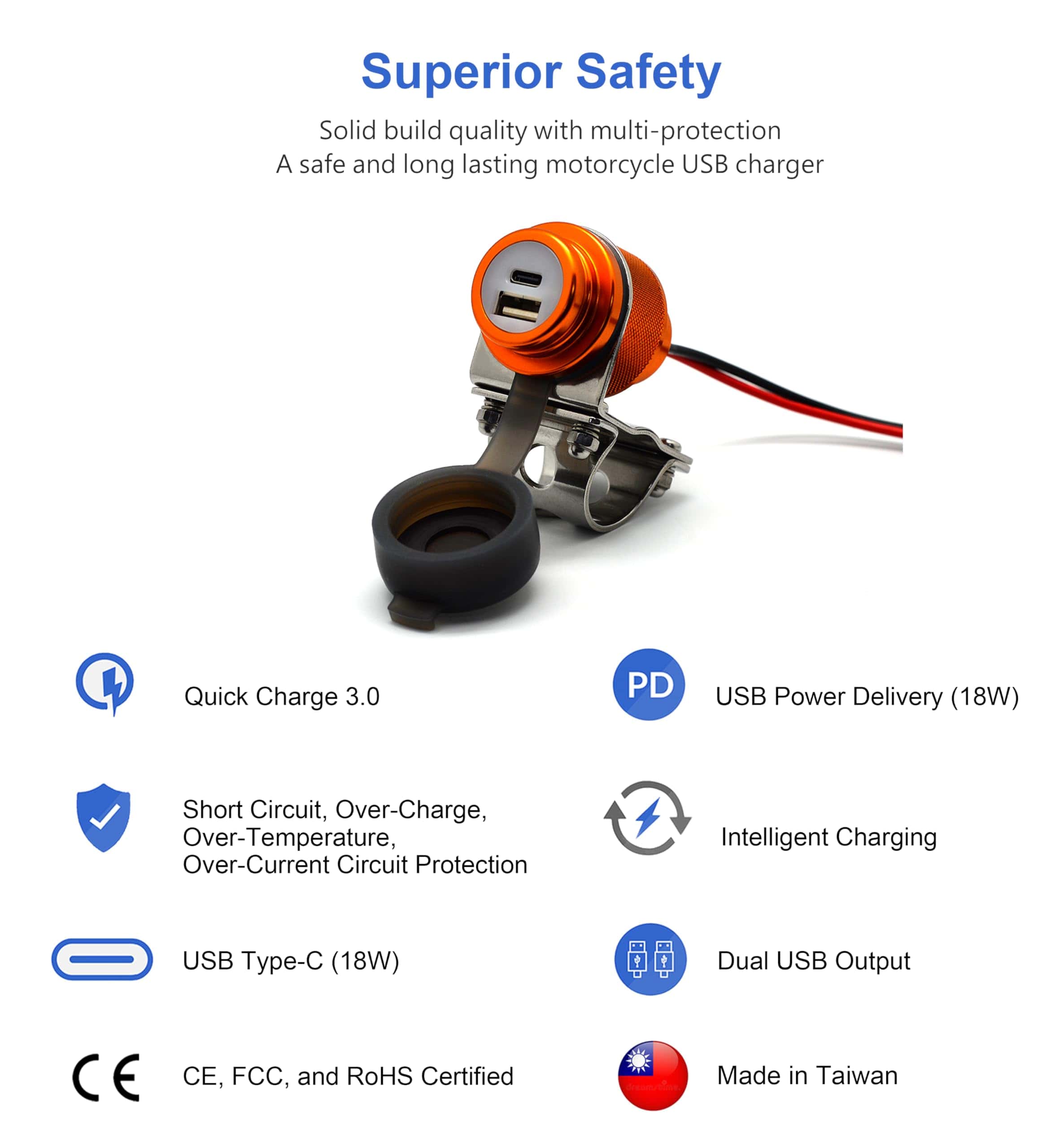 Cargador USB para Motocicleta Cliff Top -Dorado - Imagen 3