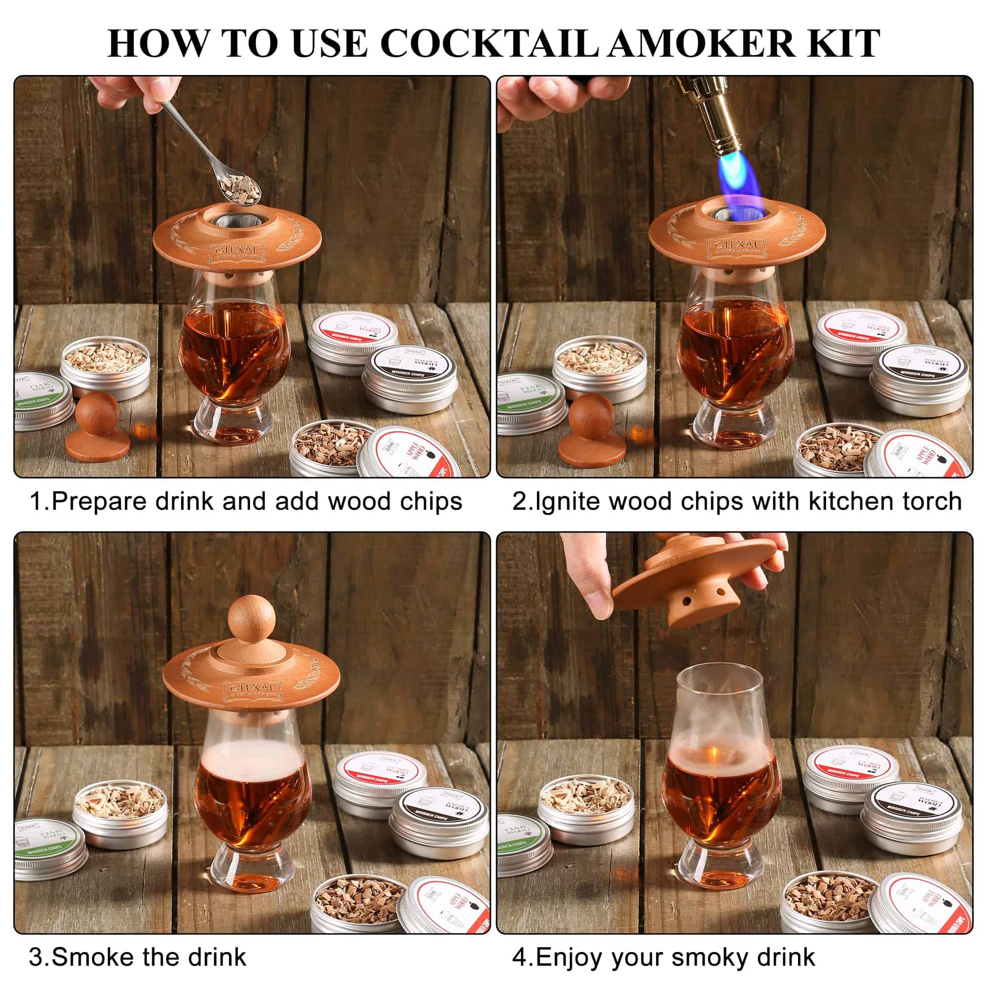 Kit para ahumar cócteles de whisky bourbon con antorcha, - Imagen 7