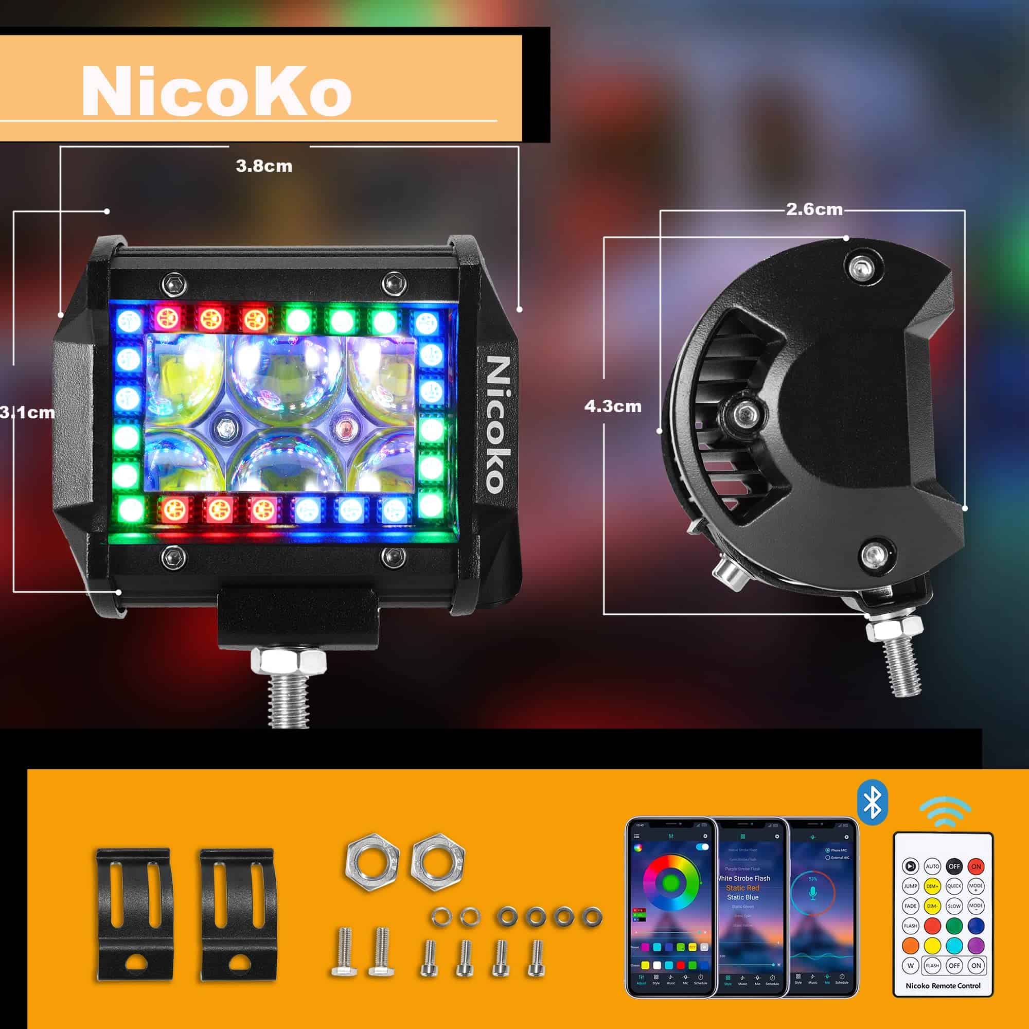 Nicoko 18w 4" Barra de luz de trabajo LED con Halo RGB - Imagen 6
