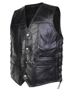 Chaleco de Cuero Genuino para Motocicleta para Hombres