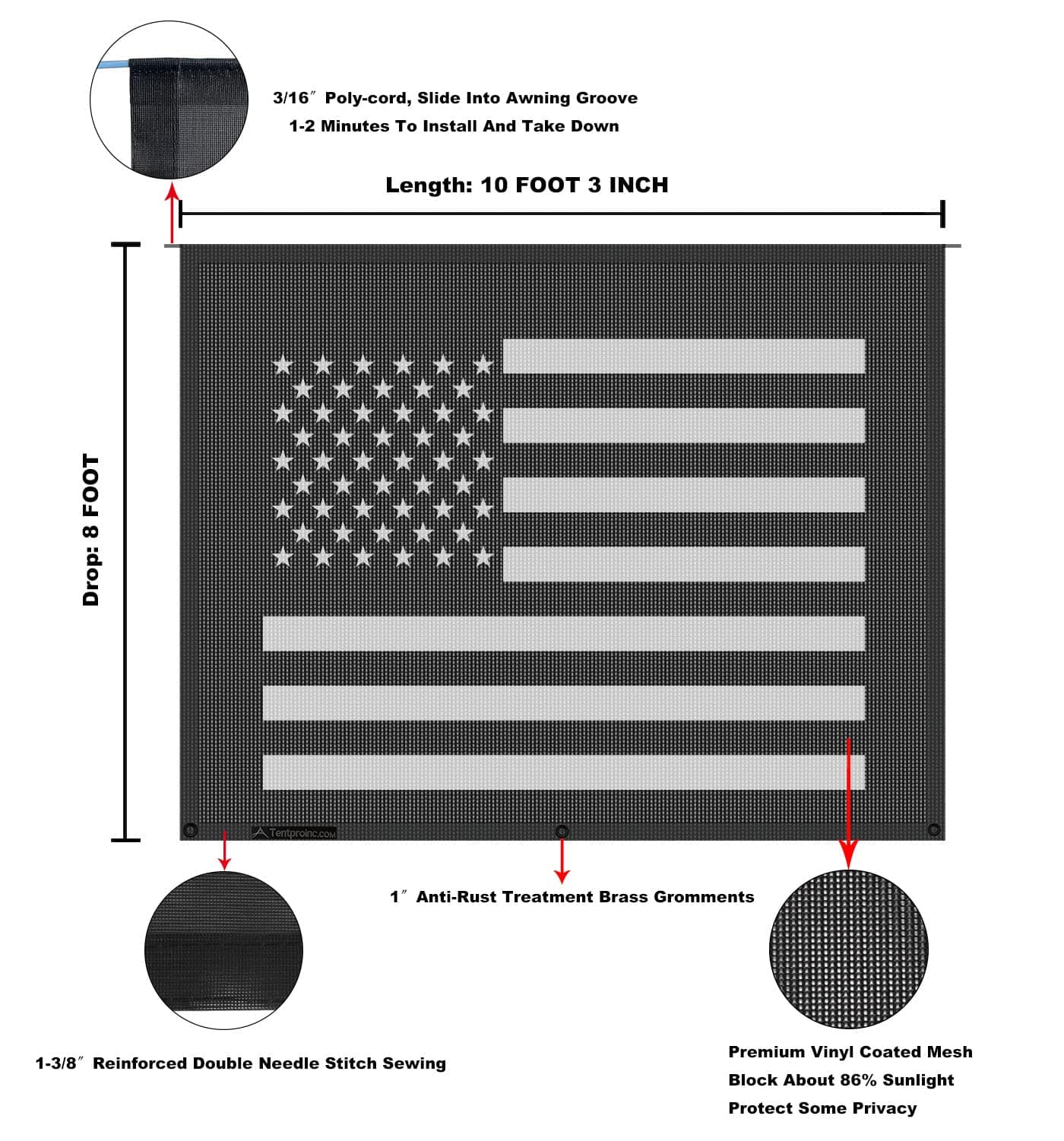 Tentproinc Toldo para RV con Protección Solar 8' X 10' 3'' - Imagen 7