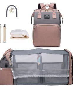 Mochila de pañales ANWTOTU con estación de -Rosa y gris sin