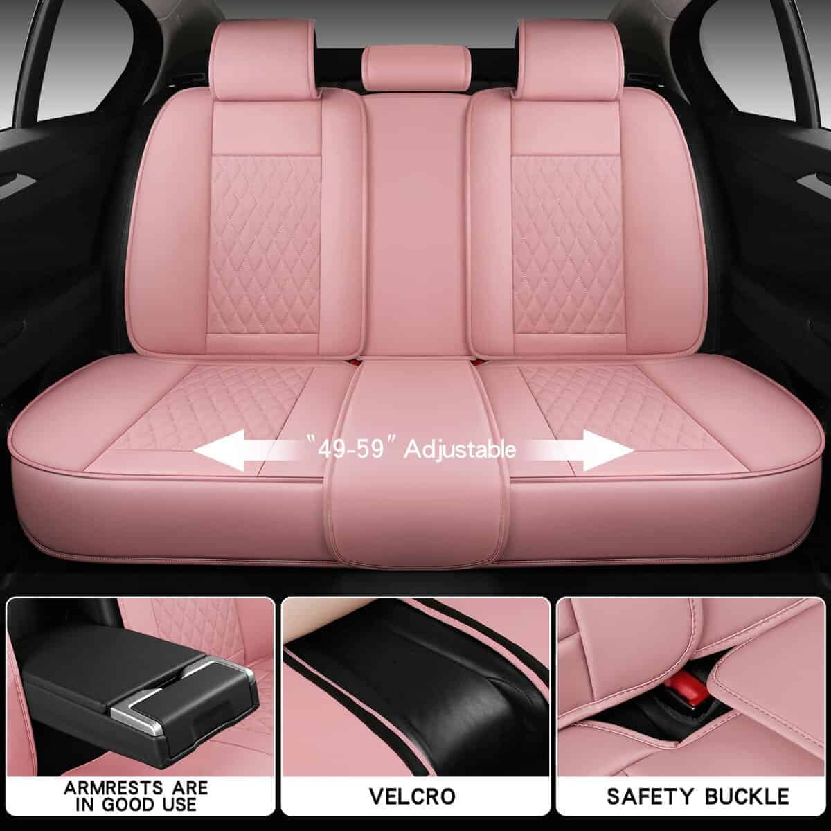 Fundas de Asiento de Cuero de Lujo NUNIVAK en Rosa, Juego - Imagen 5