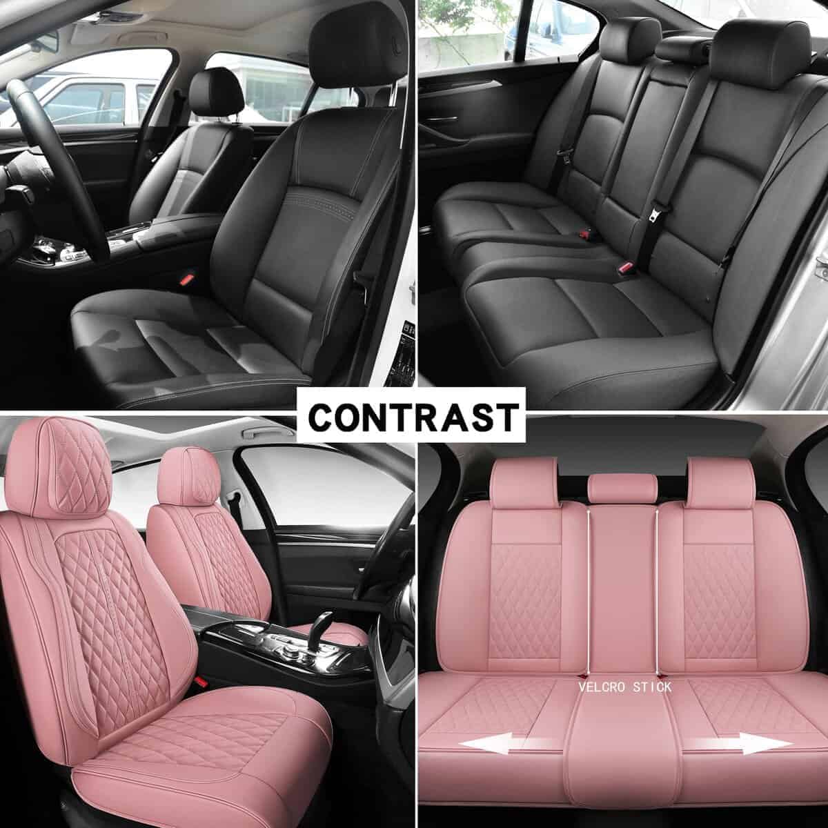 Fundas de Asiento de Cuero de Lujo NUNIVAK en Rosa, Juego - Imagen 10