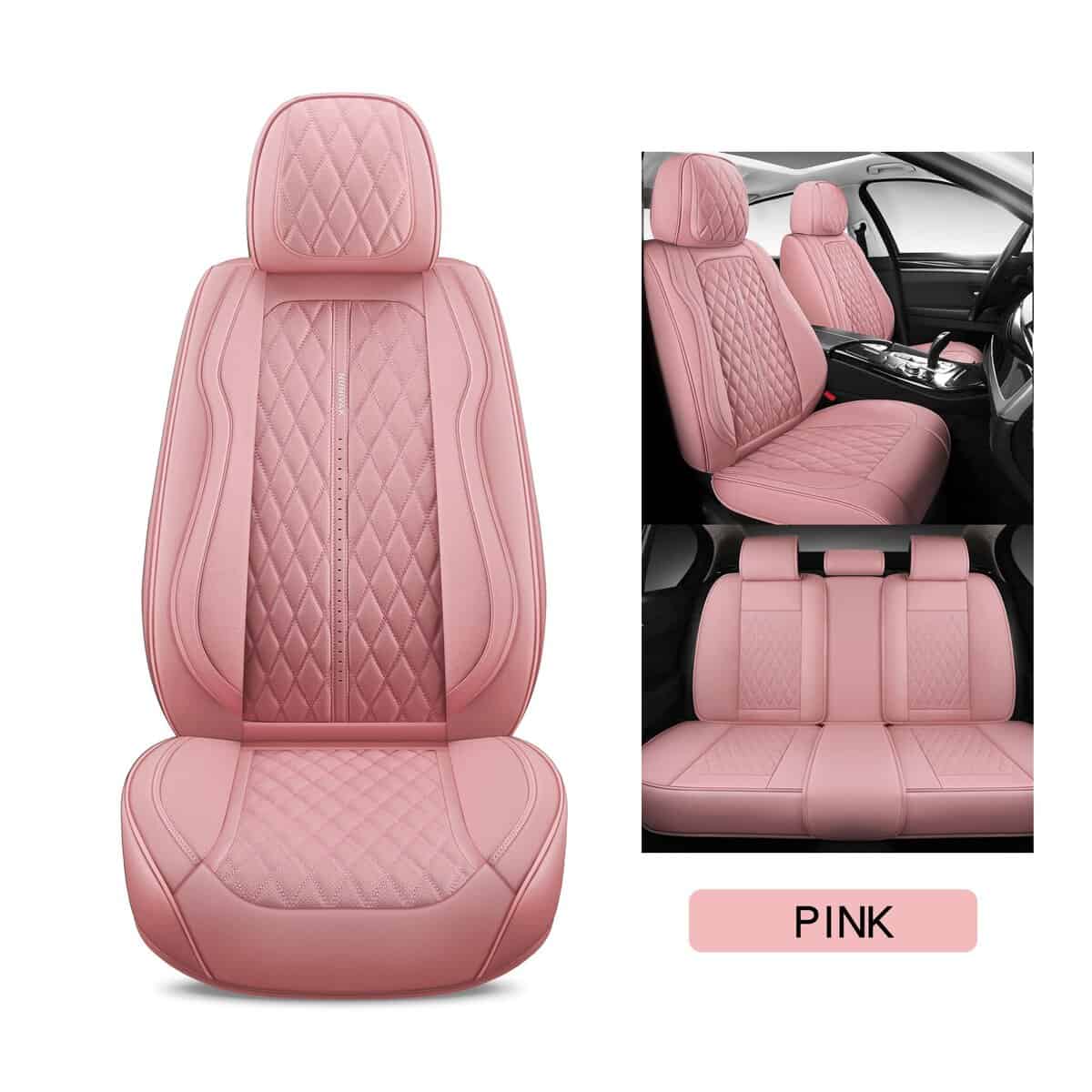 Fundas de Asiento de Cuero de Lujo NUNIVAK en Rosa, Juego - Imagen 3
