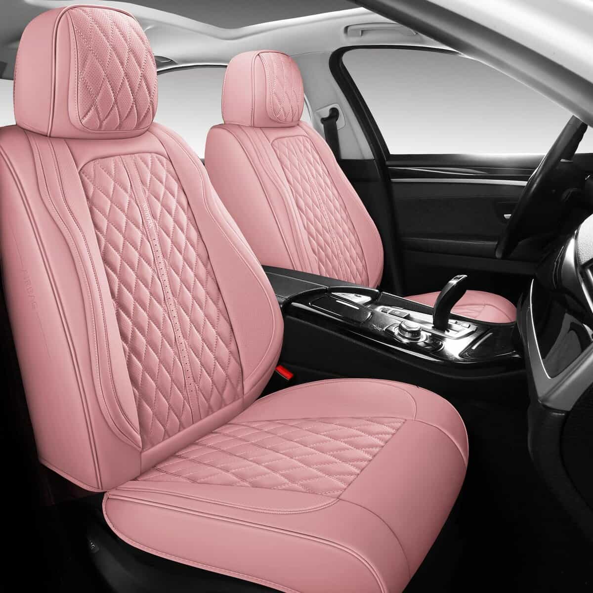 Fundas de Asiento de Cuero de Lujo NUNIVAK en Rosa, Juego