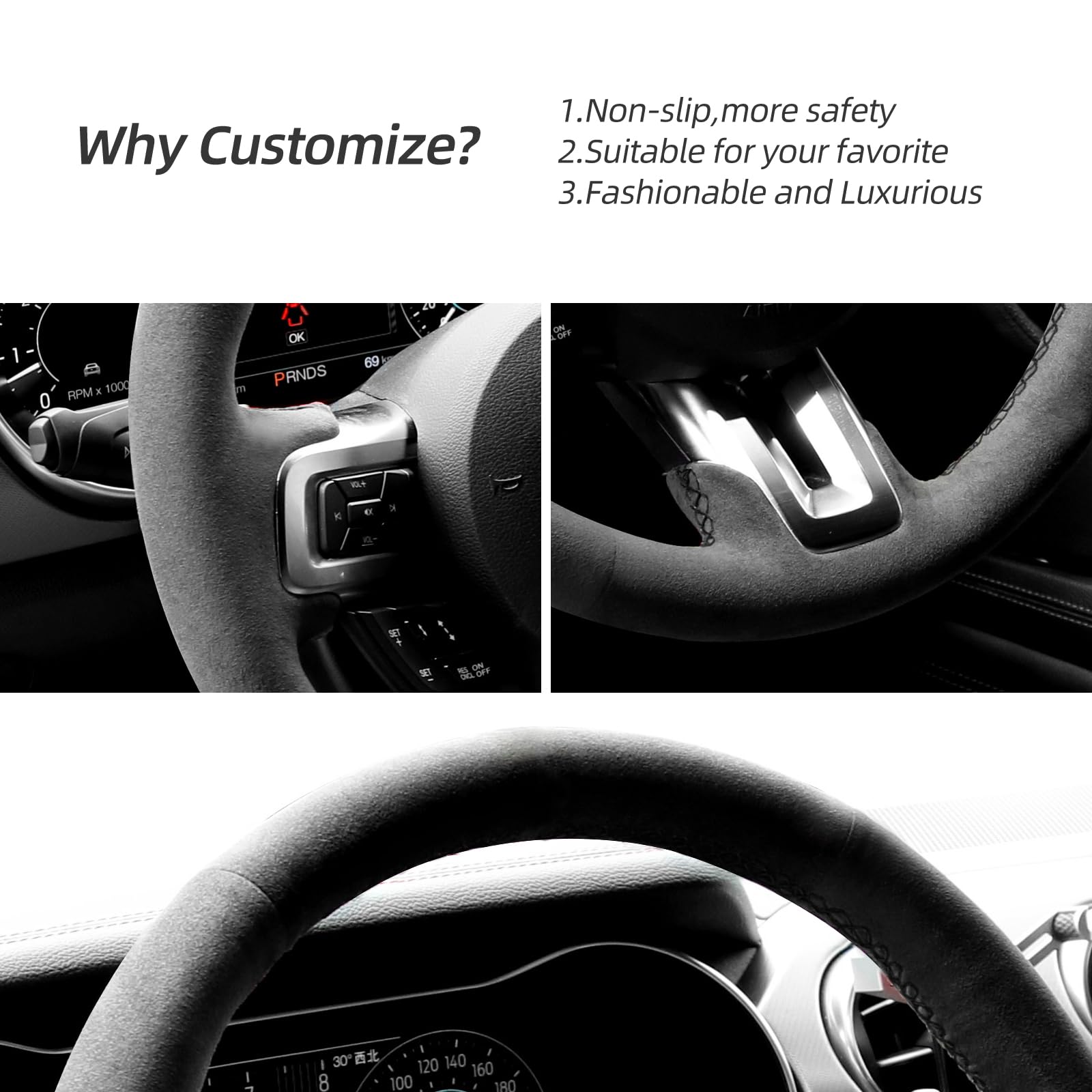 Cubierta de volante para automóvil Alfanxi cosida a mano en - Imagen 4